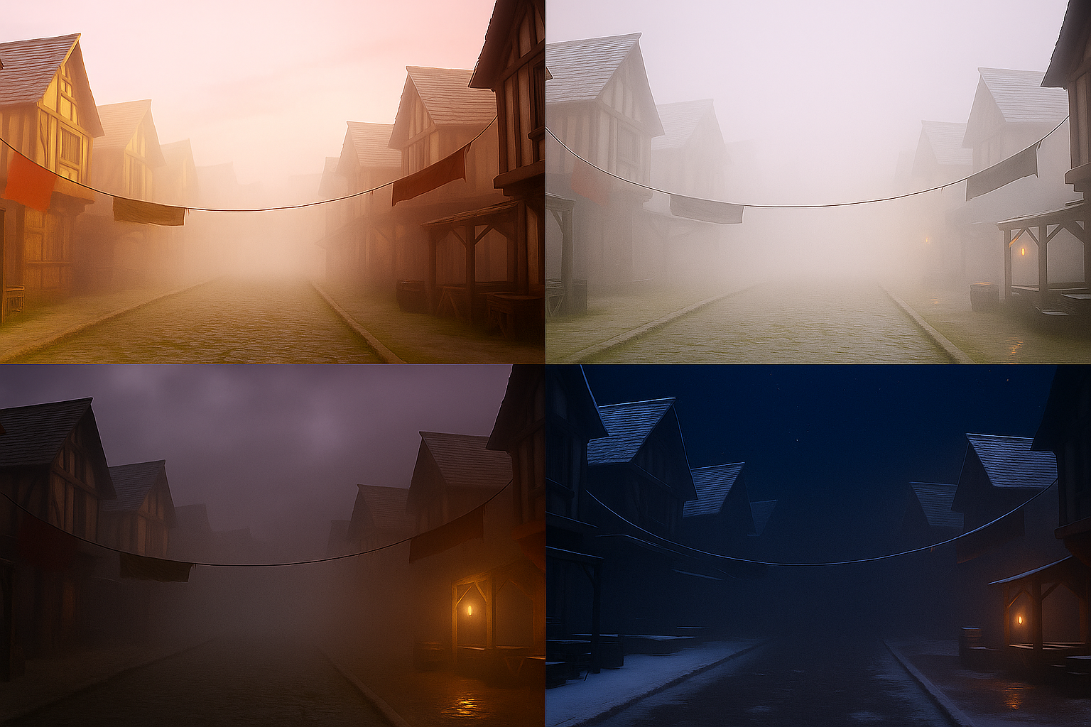 A comparison showing volumetric fog disabled and enabled.