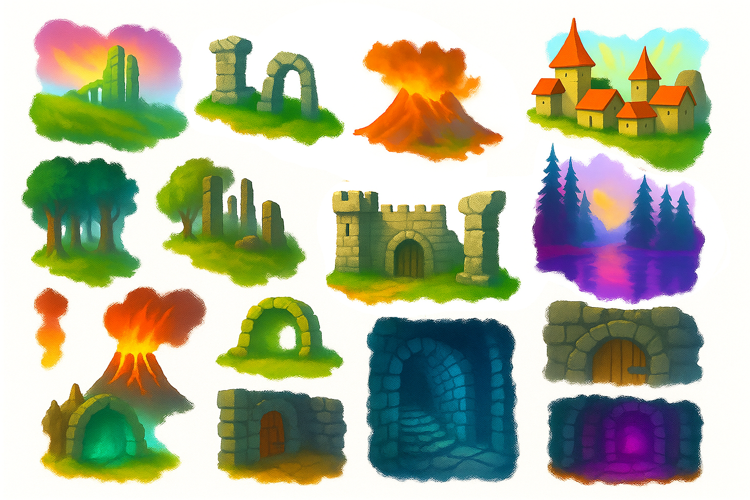 Early concept sketches of Grianan's architecture and landscapes.