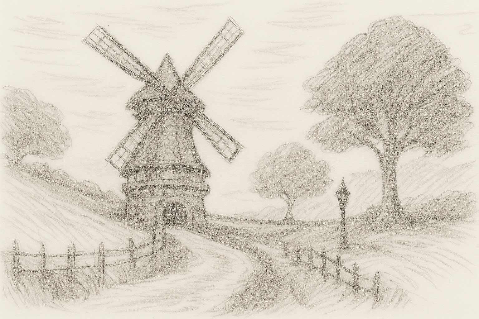 Fan art of a windmill in a field